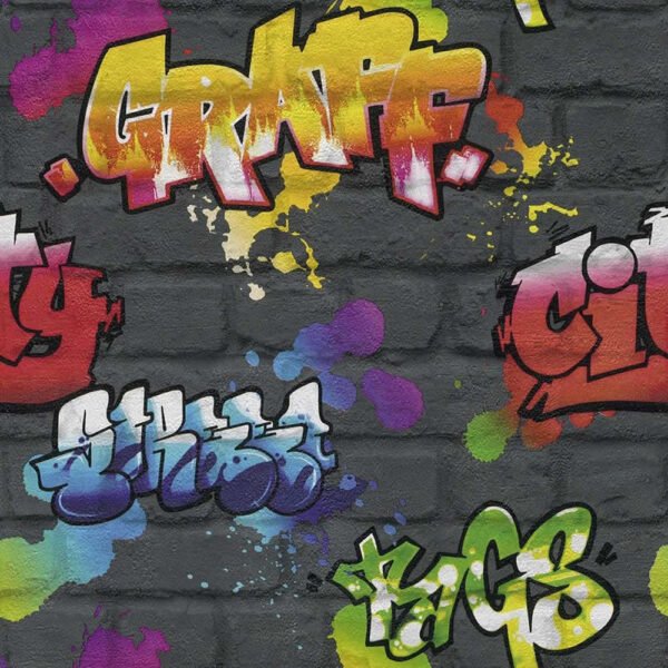 Graffiti Wallpaper Black Rasch 237801