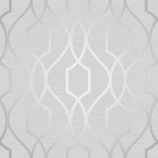 Apex Geometric Trellis Wallpaper Stone and Silver Fine Decor FD41995