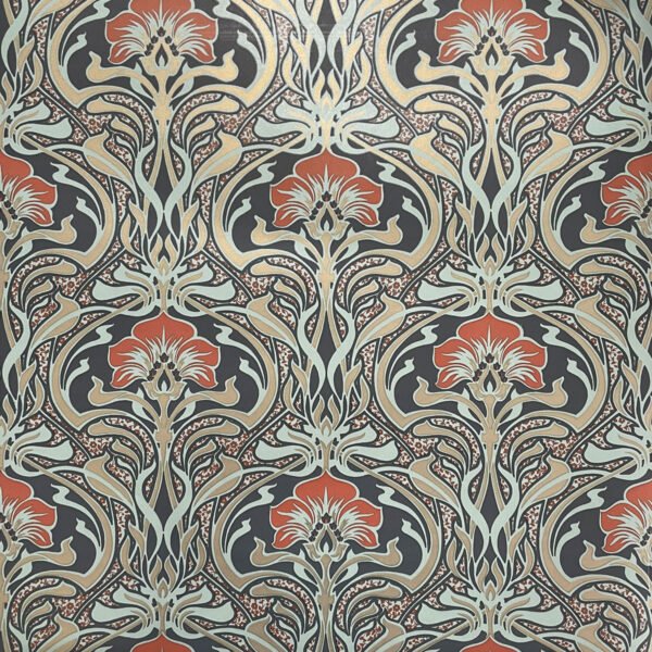 Crown Archives Flora Nouveau Wallpaper Peacock Green M1196