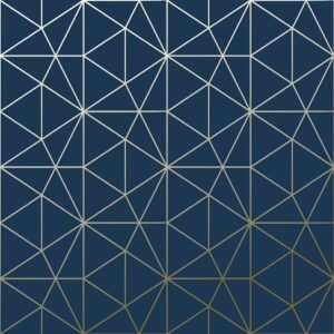 Metro Prism Geometric Triangle Wallpaper - Navy Blue and Gold - WOW008