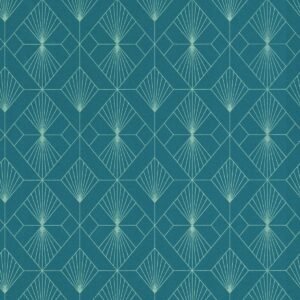 Modern Art Art Deco Geometric Fan Wallpaper Teal / Silver Rasch 620924