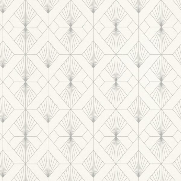 Modern Art Art Deco Geometric Fan Wallpaper White / Silver Rasch 620931