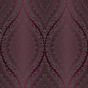 Kismet Damask Glitter Wallpaper Plum GranDeco A17705