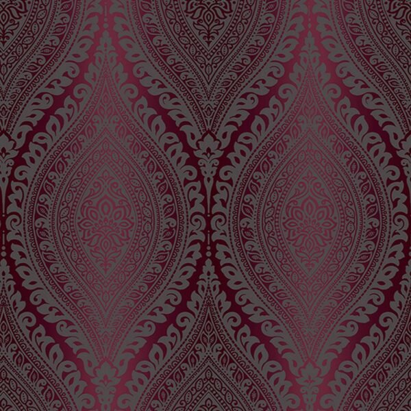 Kismet Damask Glitter Wallpaper Plum GranDeco A17705