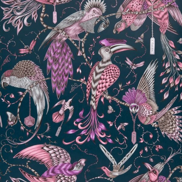 Emma J Shipley Animalia Audubon Wallpaper Pink W0099/04 By Clarke & Clarke