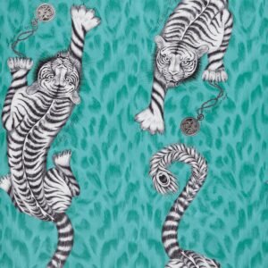 Emma J Shipley Animalia Tigris Wallpaper Teal W0105/05 By Clarke & Clarke