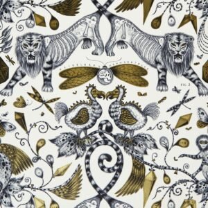 Emma J Shipley Animalia Extinct Wallpaper Gold W0100/02 By Clarke & Clarke