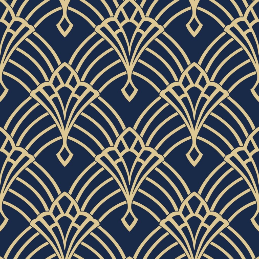 Waldorf Art Deco Wallpaper Navy / Gold World of Wallpaper 274447