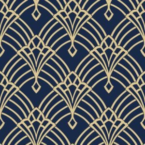 Waldorf Art Deco Wallpaper Navy / Gold World of Wallpaper 274447