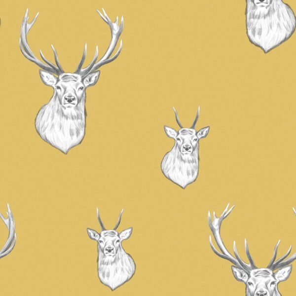 Catherine Lansfield Stag Wallpaper Ochre Muriva 165510