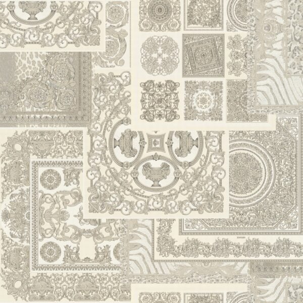 Versace Decoupage Baroque Wallpaper - Silver and White - 37048-5 - 10m x 70cm