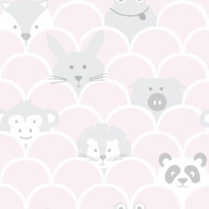 Over the Rainbow Peek a Boo Animals Wallpaper Pink / Grey Holden 91031