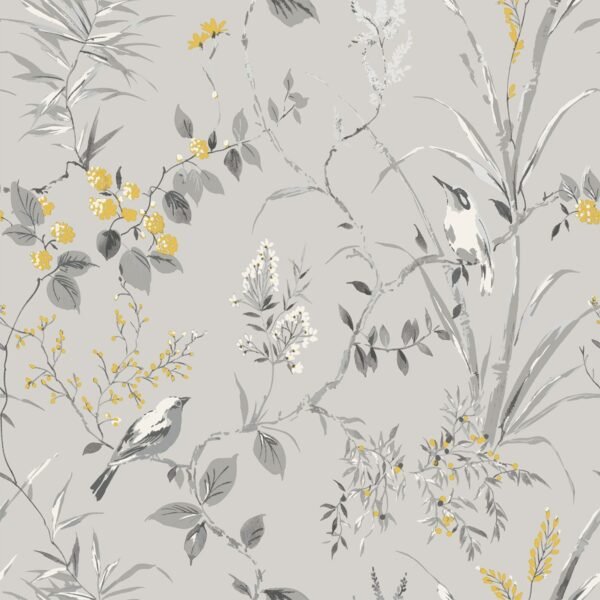 Mariko Bird Floral Wallpaper Grey Crown M1551