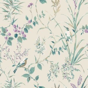 Mariko Bird Floral Wallpaper Natural Crown M1554