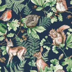 Woodland Animals Wallpaper Navy Graham and Brown 108568