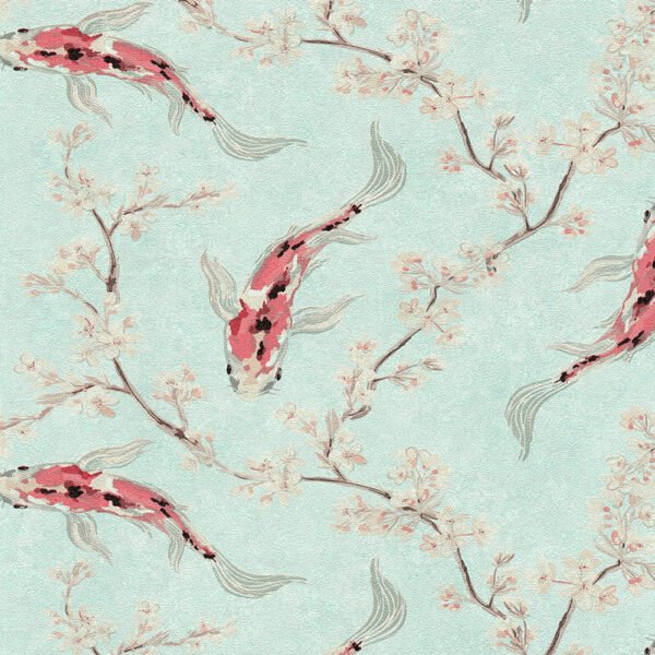 Asian Fusion Koi Wallpaper Pale Teal AS Creation 37462-1