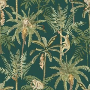 Amazonia Monkey Trees Jungle Wallpaper Emerald Green World of Wallpaper WOW044