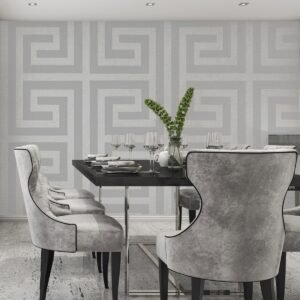 Giorgio Greek Key Wallpaper Soft Silver Belgravia 8109