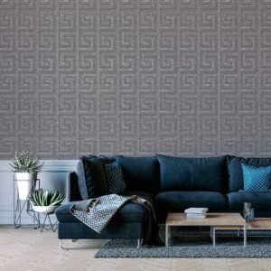 Greek Key Foil Wallpaper Gunmetal Arthouse 298101