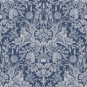 Harlen Woodland Damask Wallpaper Navy World of Wallpaper 50340