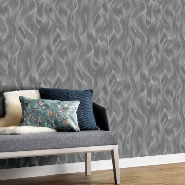 Elle Decoration Wave Pattern Wallpaper Silver Grey 1015147