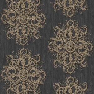 Elle Decoration Baroque Damask Wallpaper Dark Grey Gold 1015415