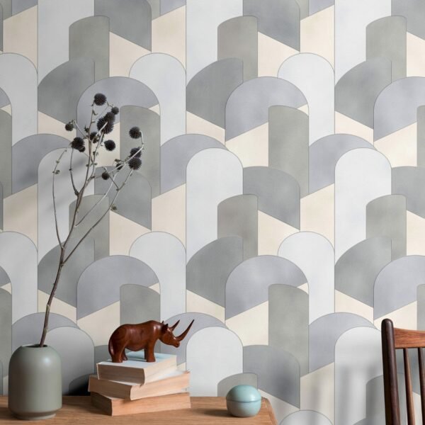 Elle Decoration 3D Geometric Graphic Wallpaper Grey Silver Beige 1015510