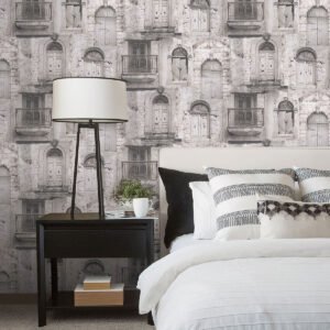 Global Fusion Village Doors Wallpaper Grey Galerie G56437