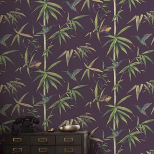 Global Fusion Humming Birds Wallpaper Aubergine Galerie G56410