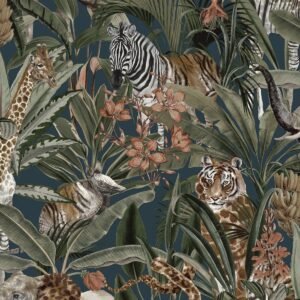 Safari Animal Fusion Wallpaper Navy Blue Holden 13012