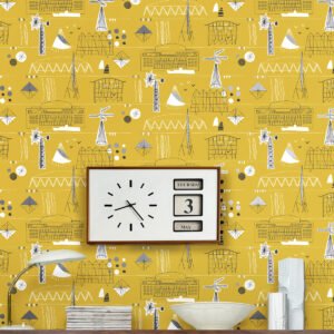 Festival Wallpaper Mustard and Platinum Mini Moderns AZDPT014MU