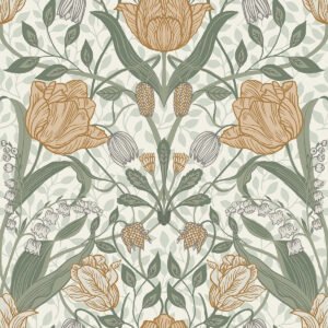 Apelviken Tulip Wallpaper White Yellow Galerie 33006