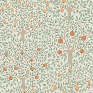 Apelviken Apples And Pears Wallpaper White Green Galerie 33011