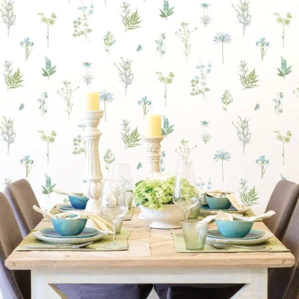 Evergreen Botanical Wallpaper Aqua Galerie 7343