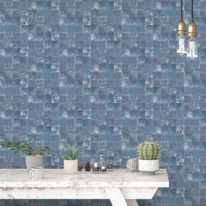 Evergreen Aqua Tile Wallpaper Navy Galerie 7347