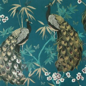 Opulent Peacock Wallpaper Teal / Gold Arthouse 692505