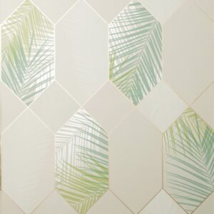 Miami Geometric Leaf Wallpaper Natural / Green Fine Decor FD42834