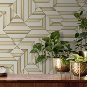 Galactik Wallpaper Trapez Geo Grey & Gold Muriva L858-08