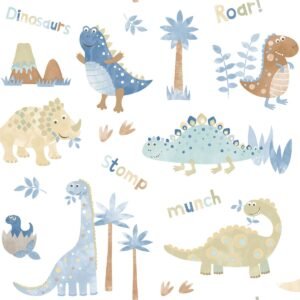 Tiny Tots 2 Dinosaurs Wallpaper Blue Beige Galerie G78363