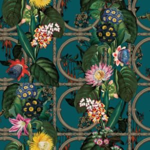 Outside In Floral Gate Wallpaper Teal Holden 13176