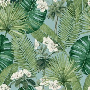 Eden Wallpaper Collection Isla Leaf Blue Muriva M37801