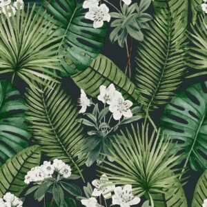 Eden Wallpaper Collection Isla Leaf Black Muriva M37804