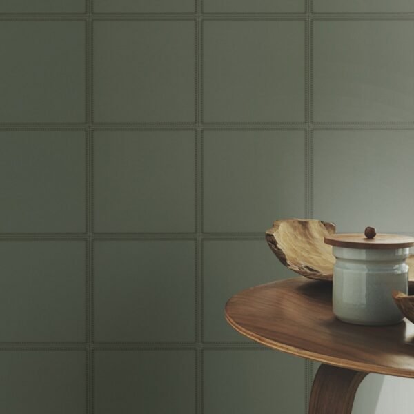 Club Leather Look Panel Wallpaper Dark Sage Green Rasch 419023