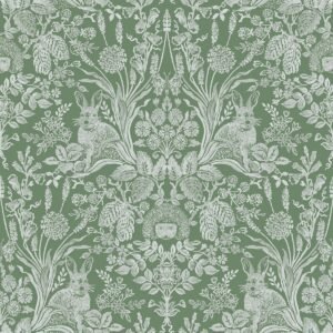 Harlen Woodland Damask Wallpaper Green World of Wallpaper 50342