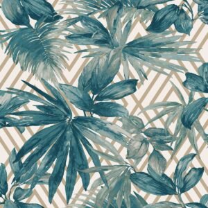 Forage Geometric Leaf Wallpaper Teal / Gold Grandeco 156001