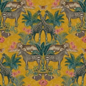 Animal Kingdom Wallpaper Ochre Grandeco A49301