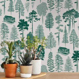 Catskills Woodland Wallpaper Douglas Fir Green - Mini Moderns MMTLG01DF