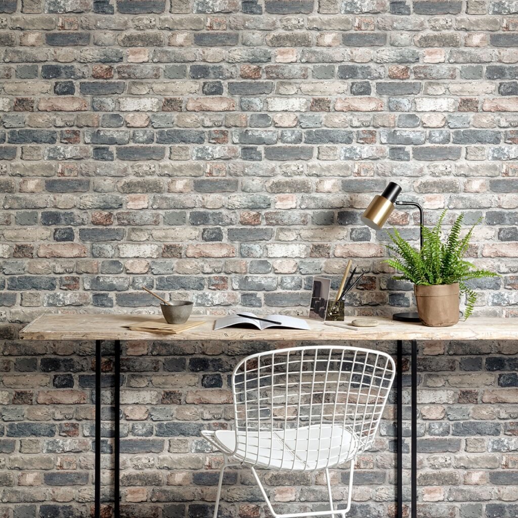 Rustic Brick Wallpaper Charcoal Concrete Effect Grandeco WL2204