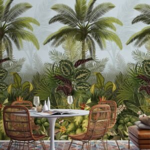 Raffia Wallpaper Green Jungle Mural Grandeco JF6001