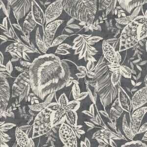 Mae Painted Jungle Leaves Wallpaper Charcoal Grandeco 171803